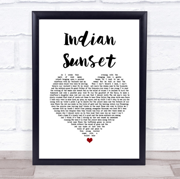 Elton John Indian Sunset White Heart Song Lyric Wall Art Print