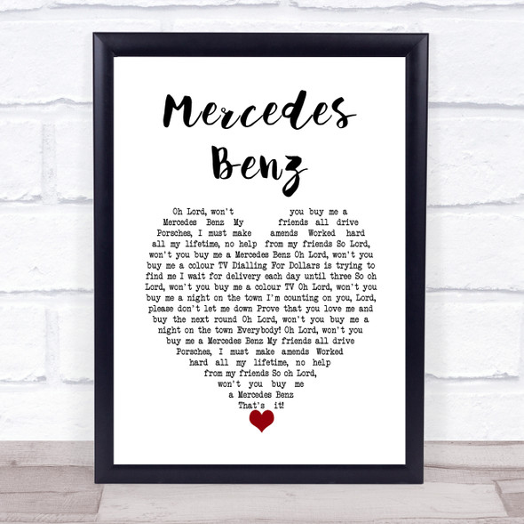 Janis Joplin Mercedes Benz White Heart Song Lyric Wall Art Print