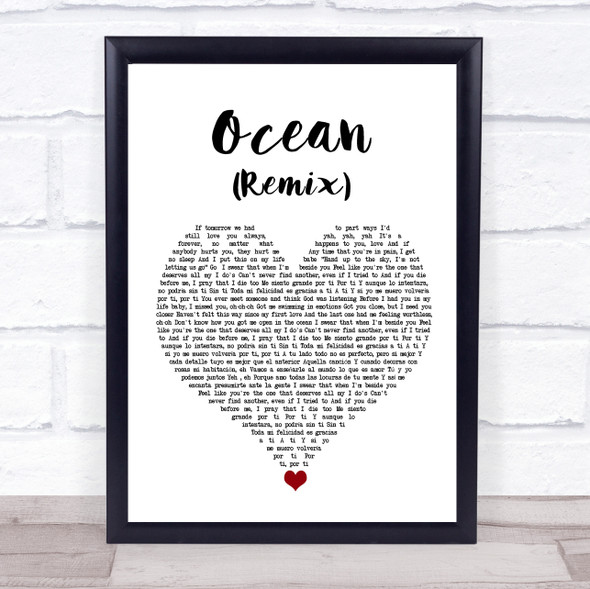 KAROL G & Jessie Reyez Ocean (Remix) White Heart Song Lyric Wall Art Print