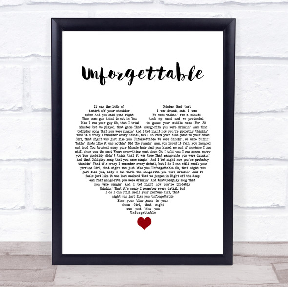 Thomas Rhett Unforgettable White Heart Song Lyric Wall Art Print