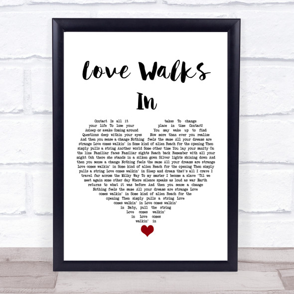 Van Halen Love Walks In White Heart Song Lyric Wall Art Print