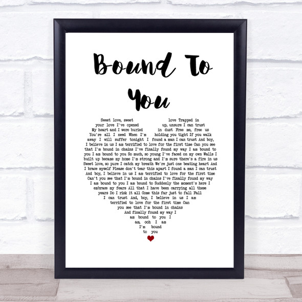 Christina Aguilera Bound To You White Heart Song Lyric Wall Art Print