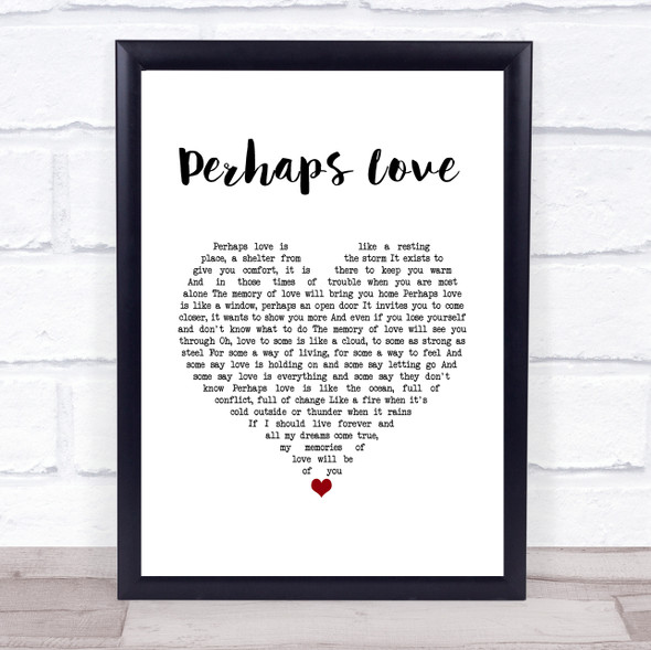 John Denver Perhaps Love White Heart Song Lyric Wall Art Print
