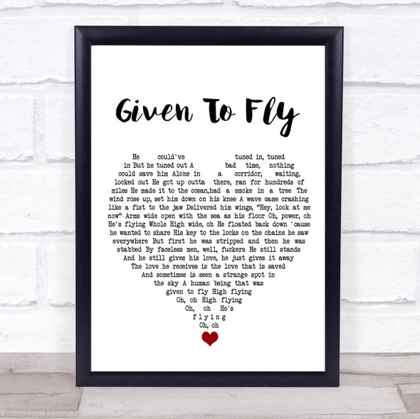 Pearl Jam Given To Fly White Heart Song Lyric Wall Art Print