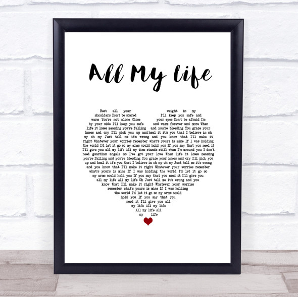 Charlotte All My Life White Heart Song Lyric Wall Art Print