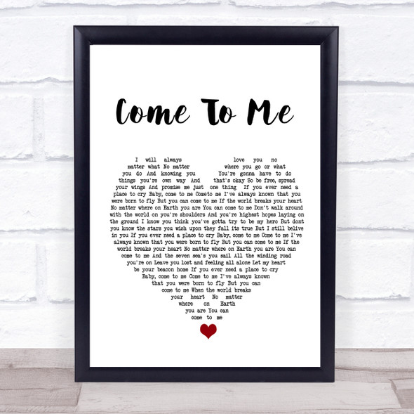 Celine Dion Come To Me White Heart Song Lyric Wall Art Print