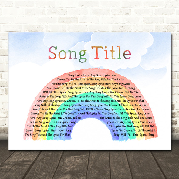 Any Song Custom Watercolor Rainbow & Clouds Personalised Lyrics Print