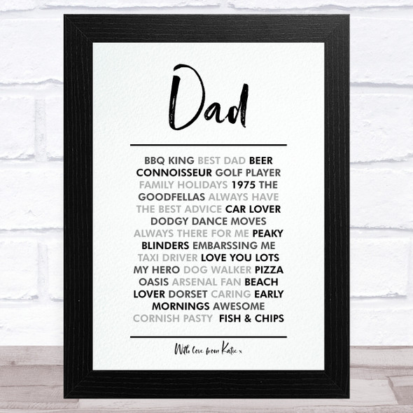 Dad List Of Words Personalized Dad Father's Day Gift Wall Art Print