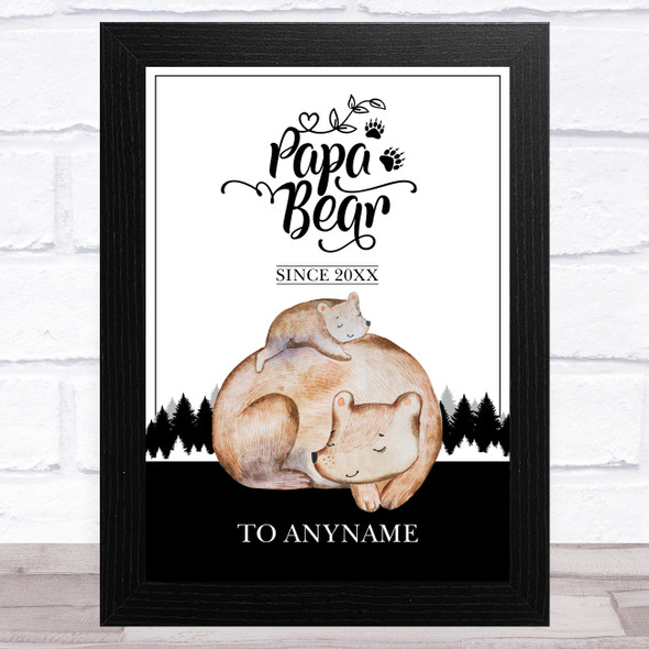 Name Birth Date Cute Watercolour Papa Bear Personalized Father's Day Gift Print