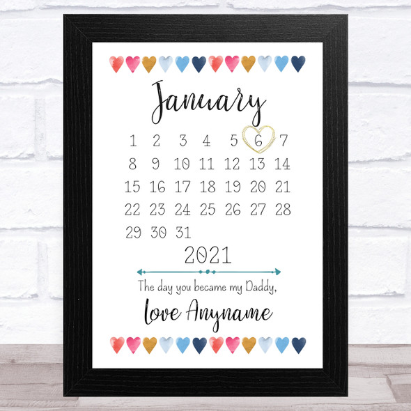 My Dad Calendar Colourful Hearts Personalized Father's Day Gift Print