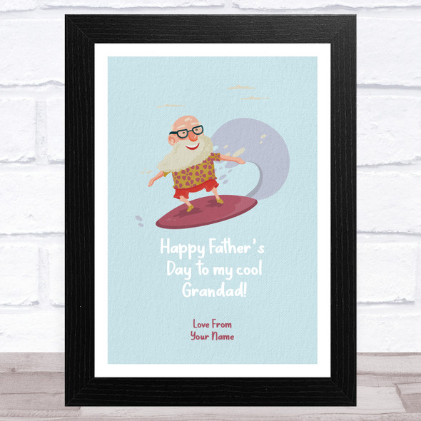 Cool Grandad Surfing Personalized Dad Father's Day Gift Wall Art Print