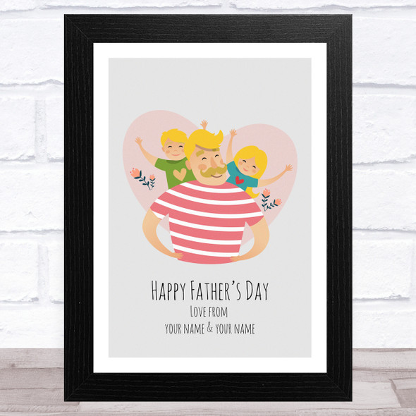 Dad, Son & Daughter Design 6 Personalized Dad Father's Day Gift Wall Art Print
