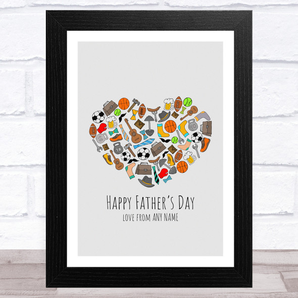 Happy Father's Day Dad's Hobbies Heart Personalized Dad Father's Day Gift Print