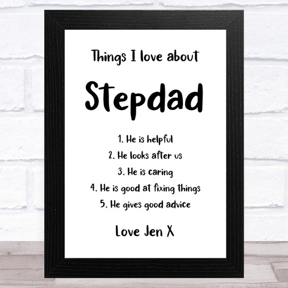 Things I Love About Stepdad Personalized Dad Father's Day Gift Wall Art Print