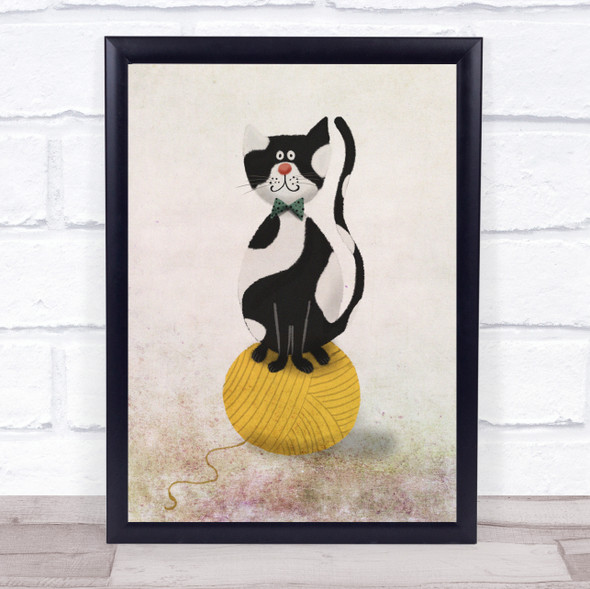 Cat Ball On String Vintage Watercolor Yellow Minimalist Wall Art Print