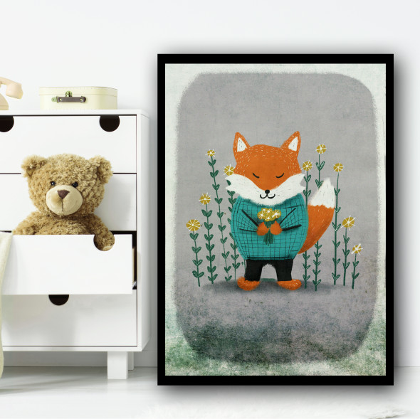 Fox Vintage Style Flowers Wall Art Print