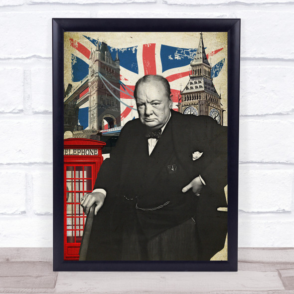 Winston Churchill Union Jack Flag London Pale Wall Art Print