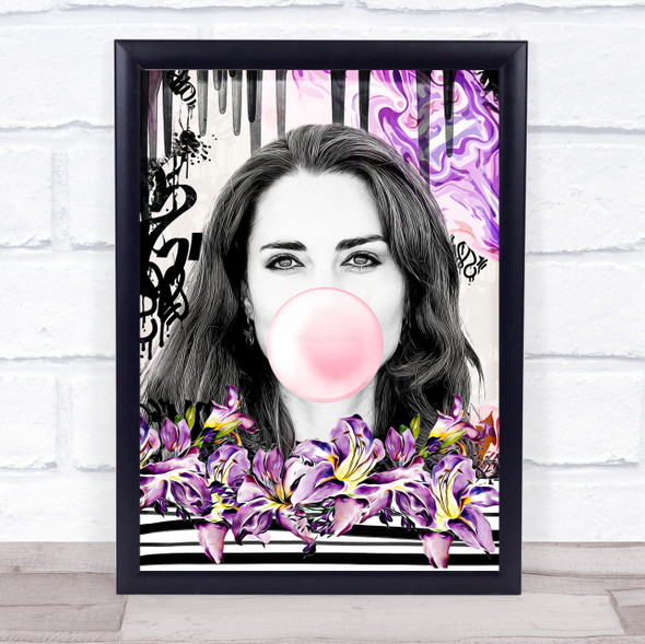 Kate Middleton Floral Grunge Bubblegum Print Wall Art Print