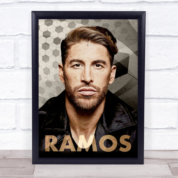 Sergio Ramos Grey Hexagonal Wall Art Print