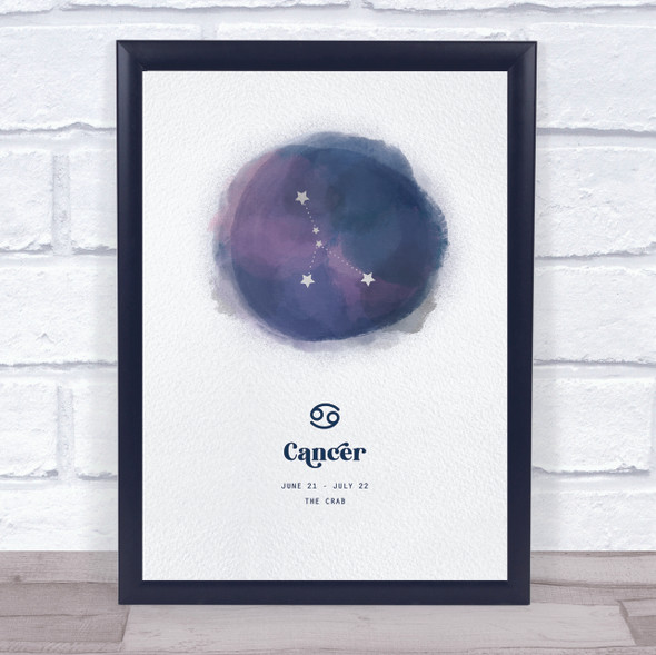 Cancer Zodiac Star Sign Star Watercolor Blue Wall Art Print