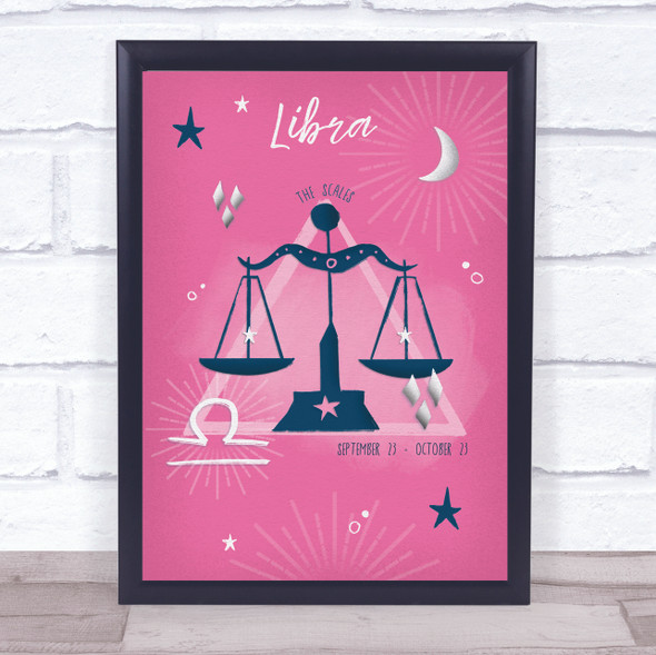 Libra Zodiac Star Sign Symbol Fuchsia Pink Wall Art Print