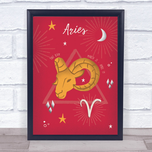 Aries Zodiac Star Sign Symbol Bright Pink Wall Art Print