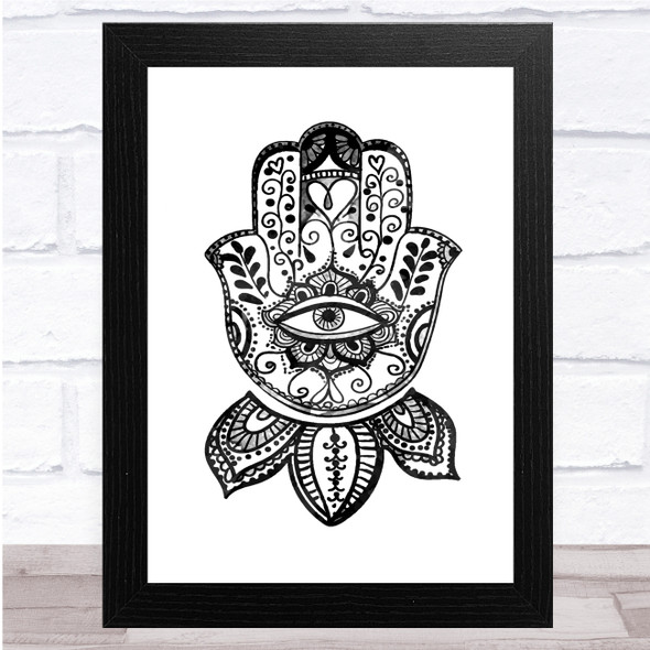 Boho Black & White Watercolor Hamsa Wall Art Print