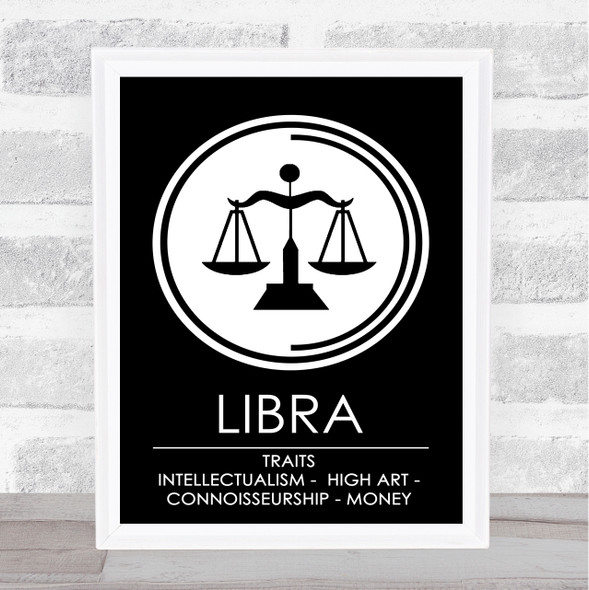 Zodiac Star Sign Black & White Traits Libra Wall Art Print