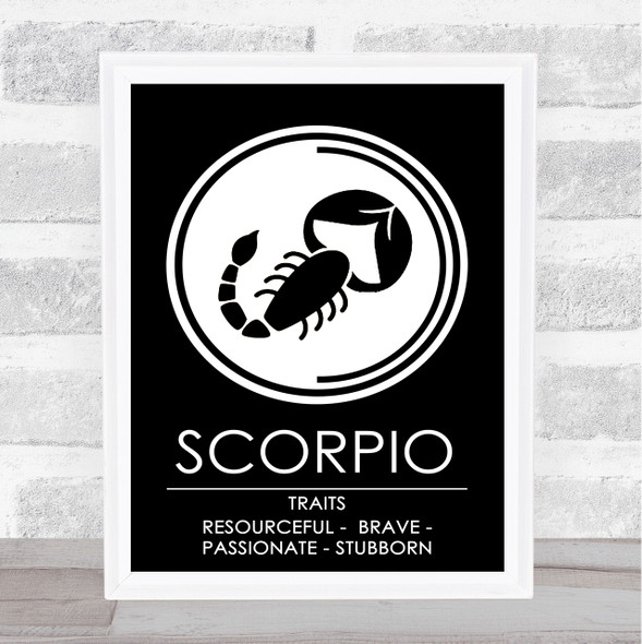 Zodiac Star Sign Black & White Traits Scorpio Wall Art Print