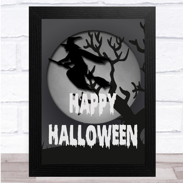 Spooky Halloween Witch Grey And White Wall Art Print