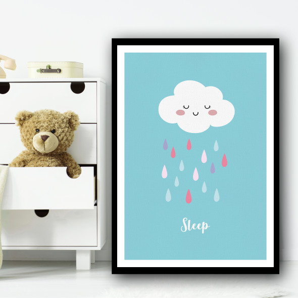 Cloud Sleep colorful Raindrops Cute Wall Art Print