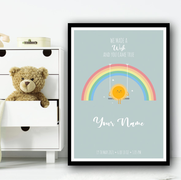 We Made A Wish Cute Rainbow Sun On Swing Personalized Wall Art Print