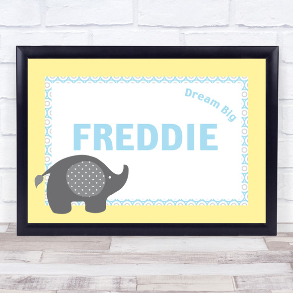 Baby Elephant Blue Dream Big Any Name Personalized Wall Art Print