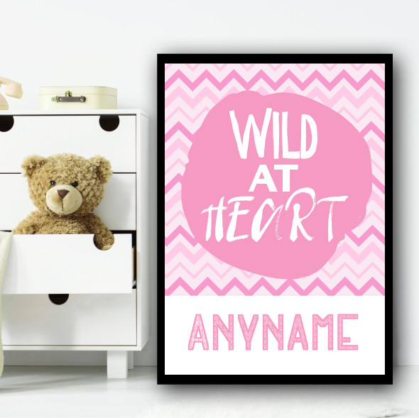 Pink Wild At Heart Zig Zags Any Name Personalized Wall Art Print
