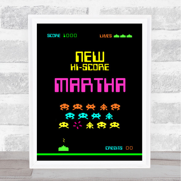 Space Invaders Neon Any Name Personalized Wall Art Print