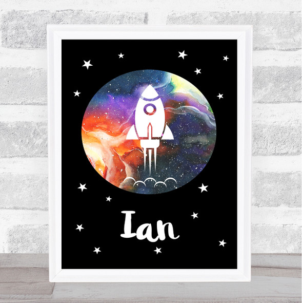 Space Stars Watercolor Galaxy Any Name Personalized Wall Art Print