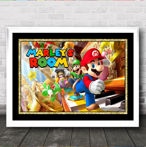 Super Mario Gold Frame Any Name Personalized Wall Art Print