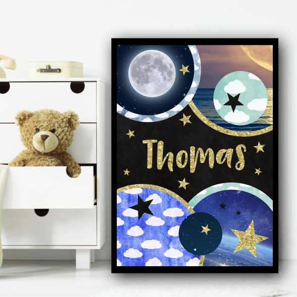 Universe Imagery Chalk Gold Sparkle Any Name Personalized Wall Art Print