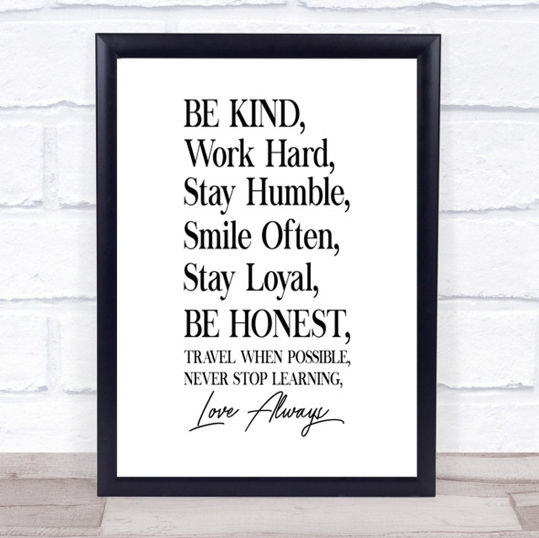 Be Kind Work Hard Quote Print Poster Typography Word Art Picture