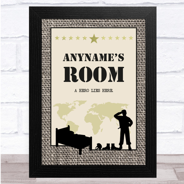 Army Room Hero Lies Here Texture Any Name Personalized Wall Art Print