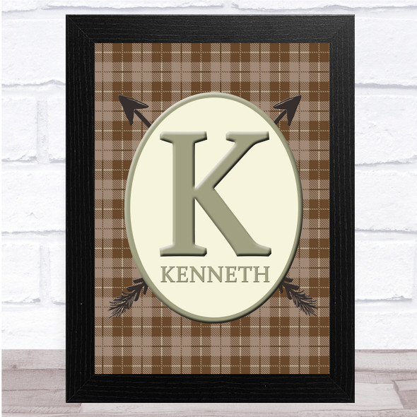 Arrows Brown Chequered Oval Any Name Any Initial Personalized Wall Art Print