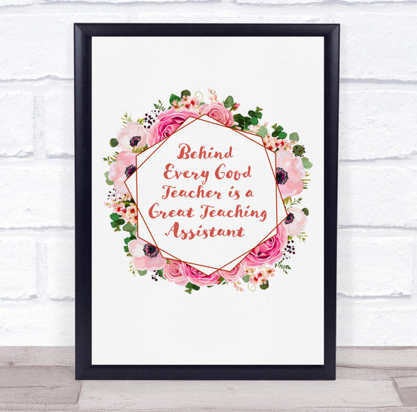 Great Teaching Assistant Pentagon Shape Pink Floral Personalized Wall Art Print