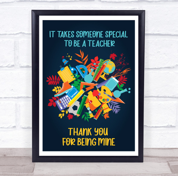 Special To Be A Teacher School Equipment Cluster Personalized Wall Art Print