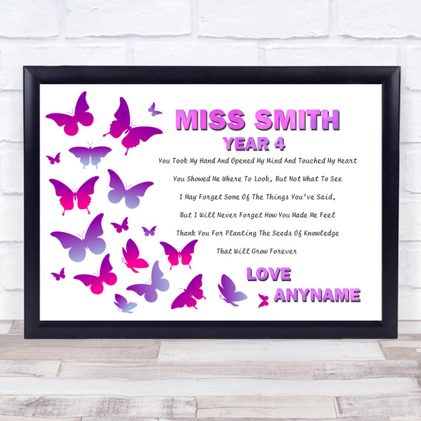 Butterflies Seed Of Knowledge Thank You Teacher Personalized Wall Art Print