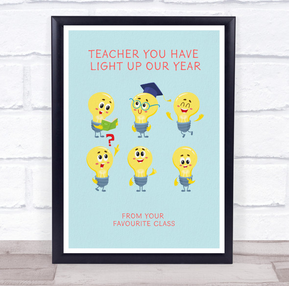 Lit Up Our Year Cartoon Bulbs Favourite Class Personalized Wall Art Print