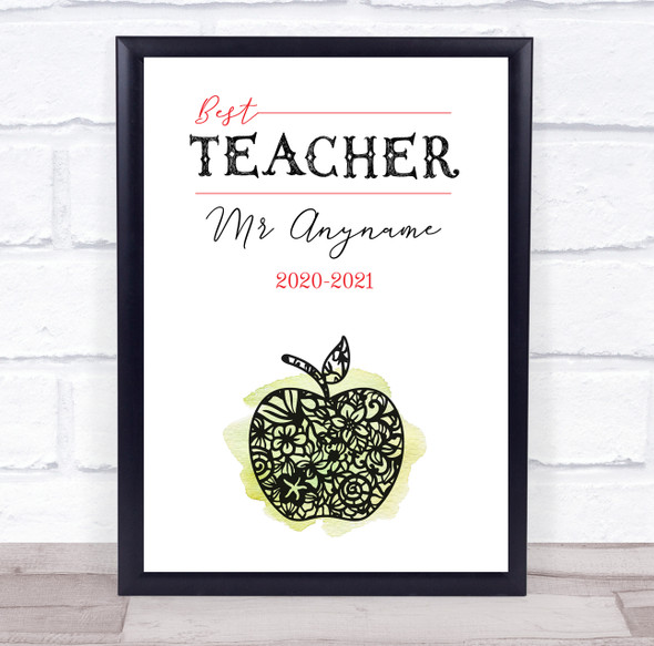 Abstract Botanical Apple Best Teacher Personalized Wall Art Print