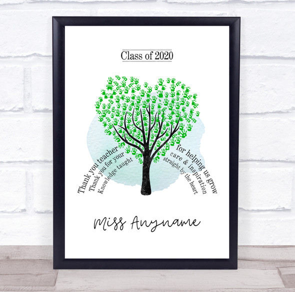 Thank You Green Hand Tree Teacher Personalized Wall Art Print