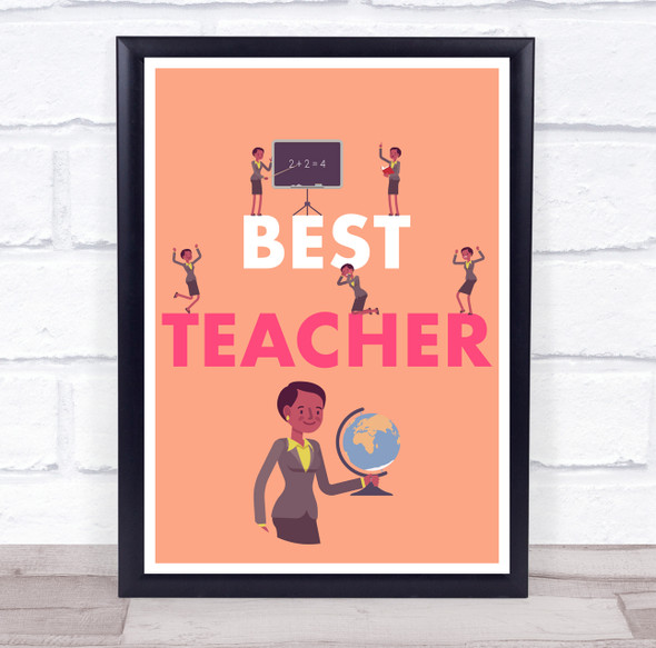 Female Best Teacher Orange Globe Personalized Wall Art Print