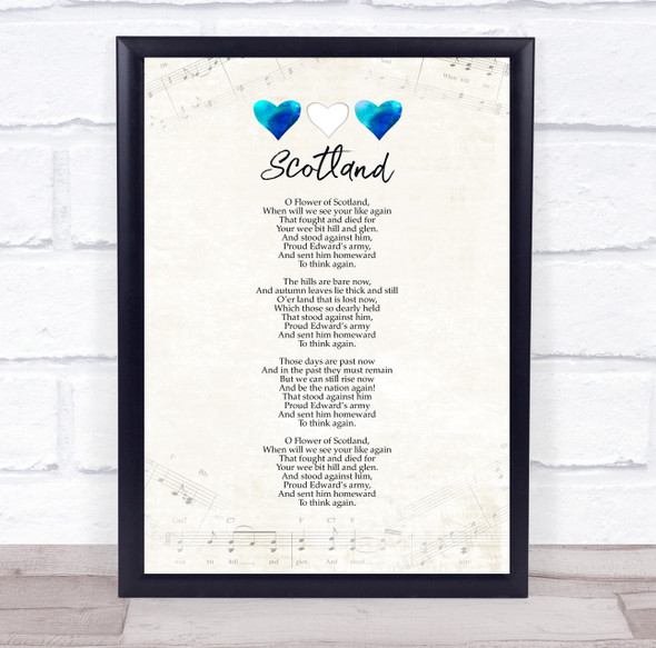 Scotland Vintage Style Watercolour Hearts National Anthem & Music Wall Art Print