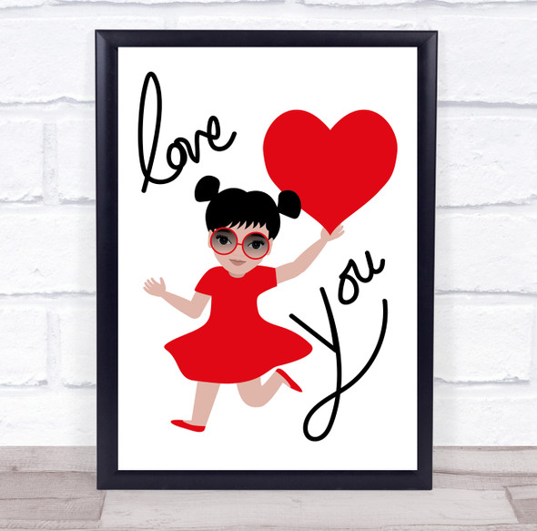 Girl Red Dress Love You Heart Wall Art Print
